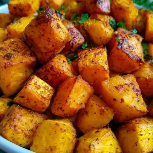 Air fryer butternut squash cooked to perfection in a crispy brown exterior.