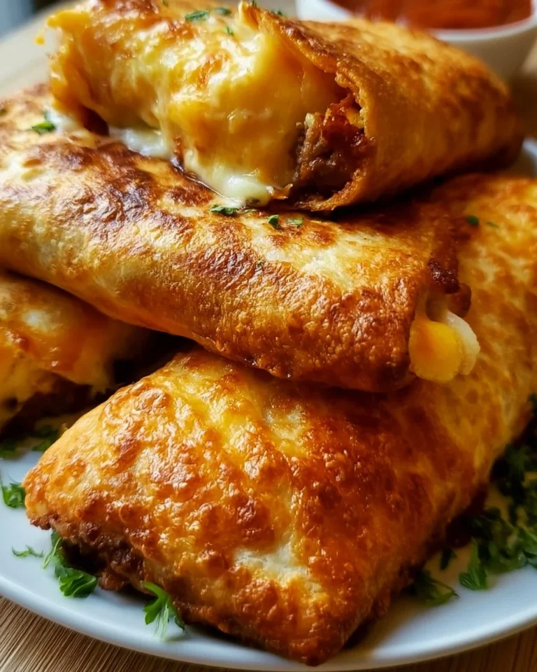 Delicious Beef Chimichanga filled with cheese and spices, served warm