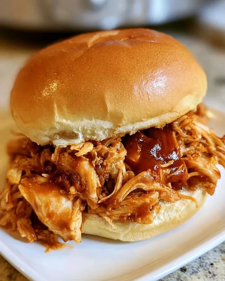 Delicious Crockpot BBQ chicken served on a plate for easy pulled chicken meals.