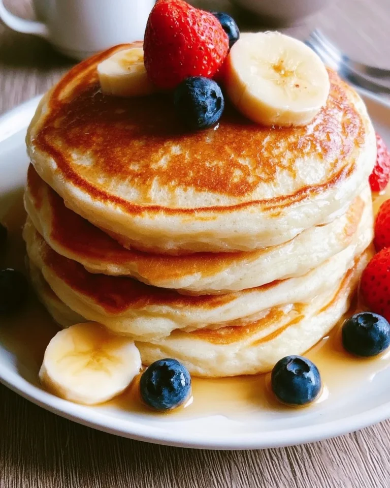 Delicious fluffy pancakes stacked high, perfect for a hearty breakfast.