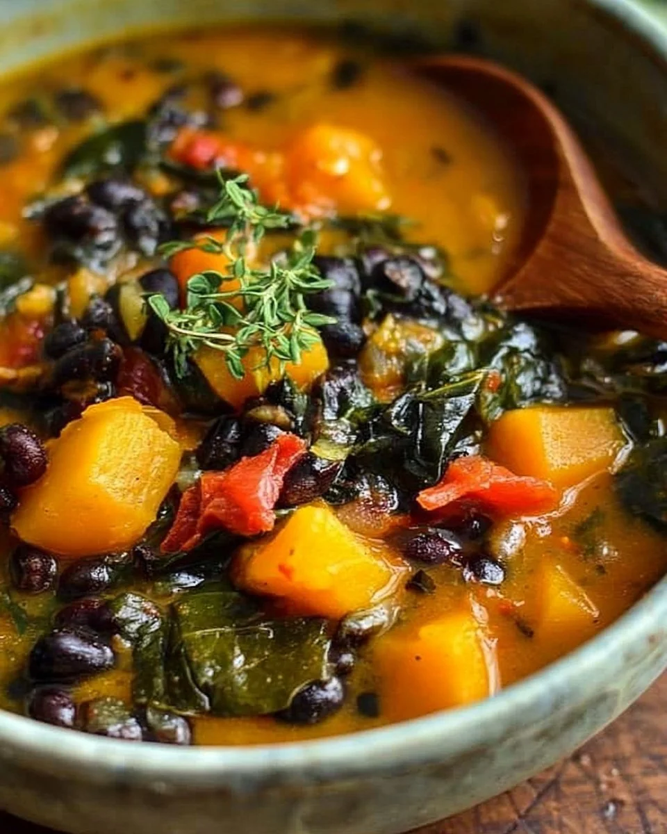 Black Bean and Butternut Squash Stew with Collard Greens