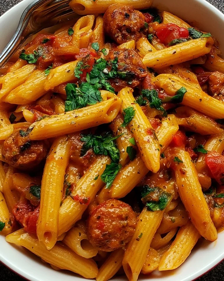 Delicious Cajun Sausage Pasta prepared with spicy sausage and creamy sauce