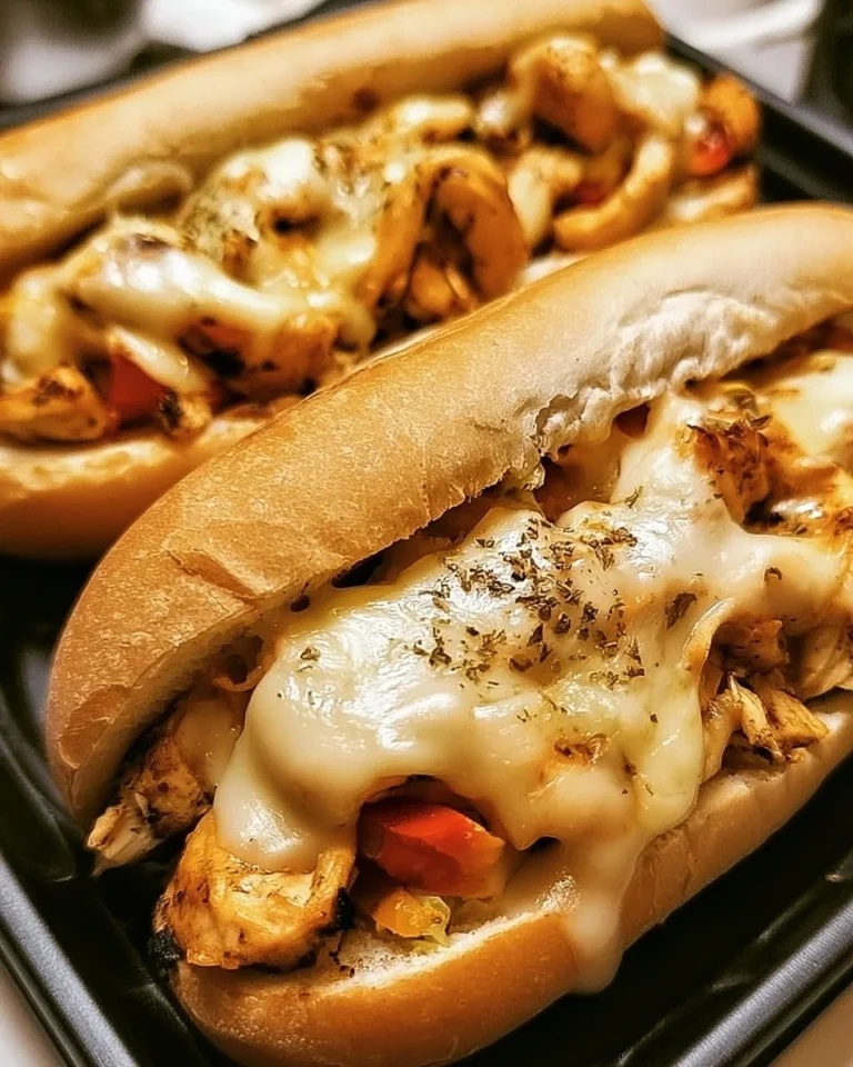 Mouthwatering Chicken Philly Cheese Steaks served with melted cheese and peppers