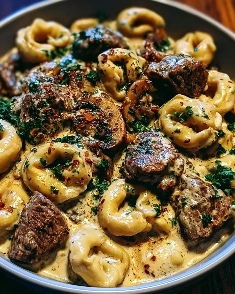 Delicious Garlic Steak Tortellini served in Creamhouse Sauce