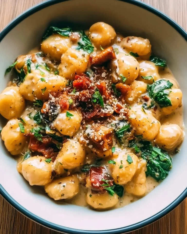 Creamy Tuscan gnocchi served with fresh herbs and colorful vegetables