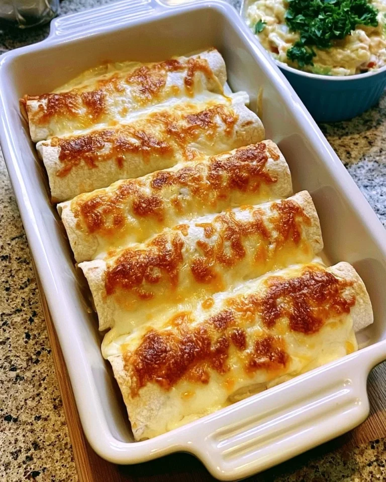Delicious creamy white chicken enchiladas topped with cheese and cilantro