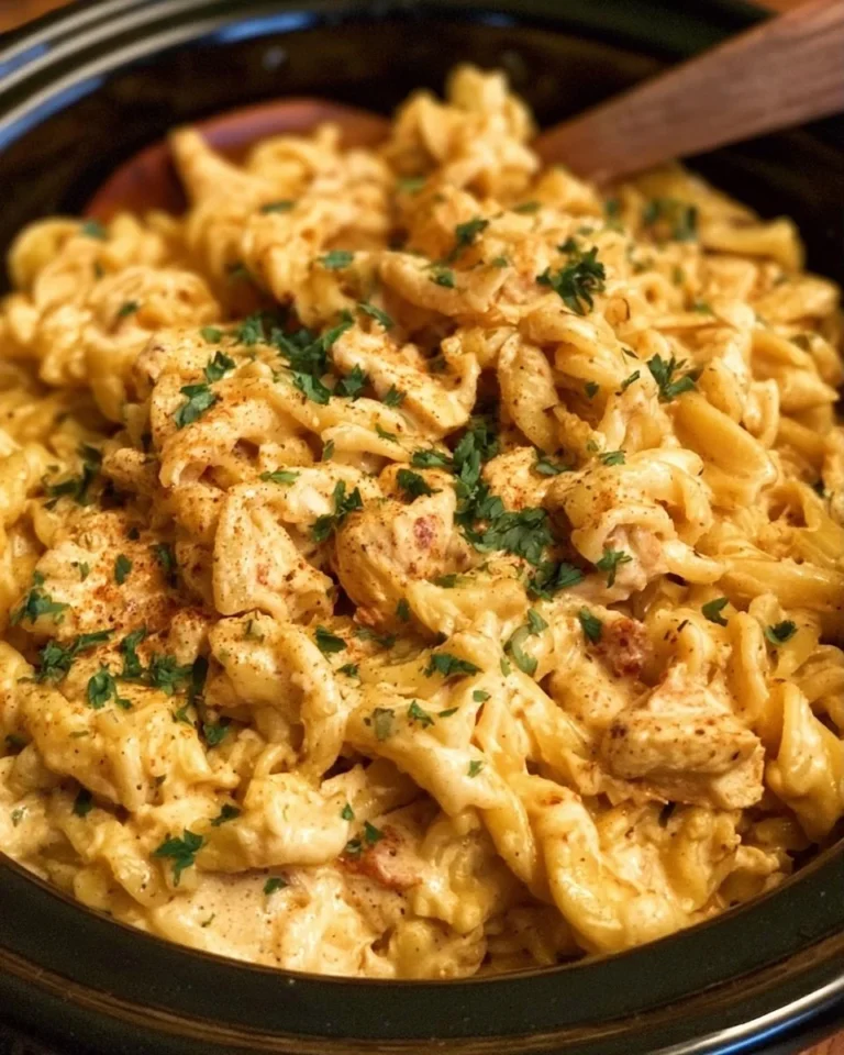 Delicious Crock Pot Cajun Chicken Pasta in a creamy sauce served with vegetables.