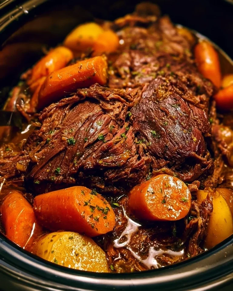 Delicious Crock Pot chuck roast served with vegetables