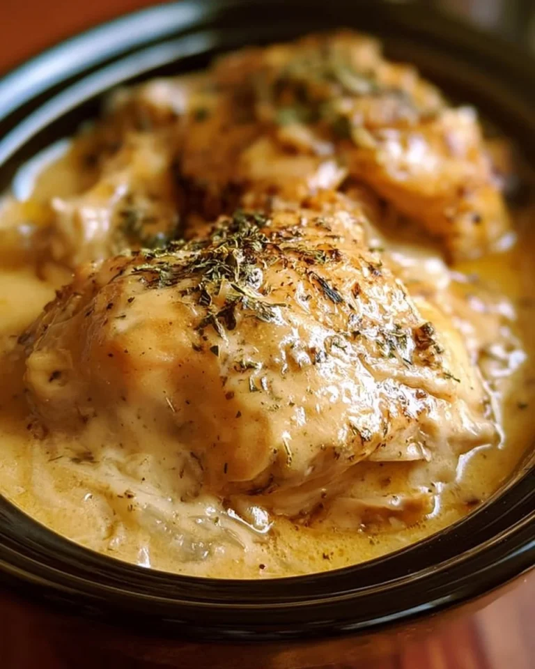 Crockpot Chicken in Creamy Gravy served with vegetables