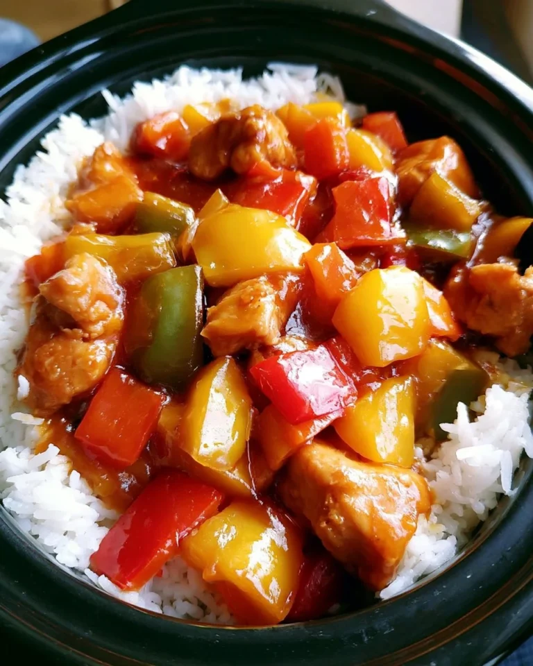 Delicious Crockpot Sweet and Sour Chicken served with vegetables