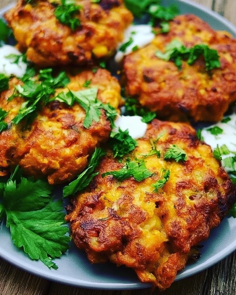Delicious homemade vegetable fritters served on a plate.