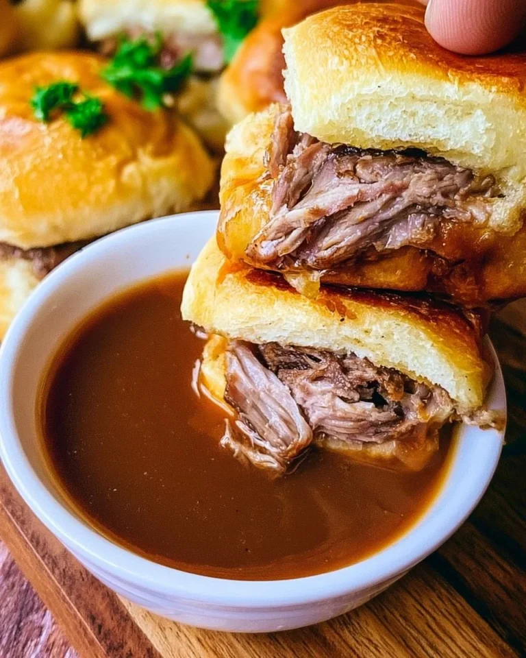 Tasty French Dip Sliders served with savory dipping sauce