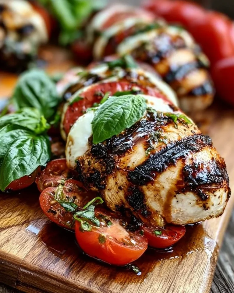Delicious Grilled Chicken Caprese served with fresh basil and tomatoes