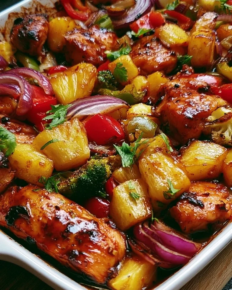 Hawaiian Chicken Sheet Pan Recipe showcasing colorful ingredients and ready to serve