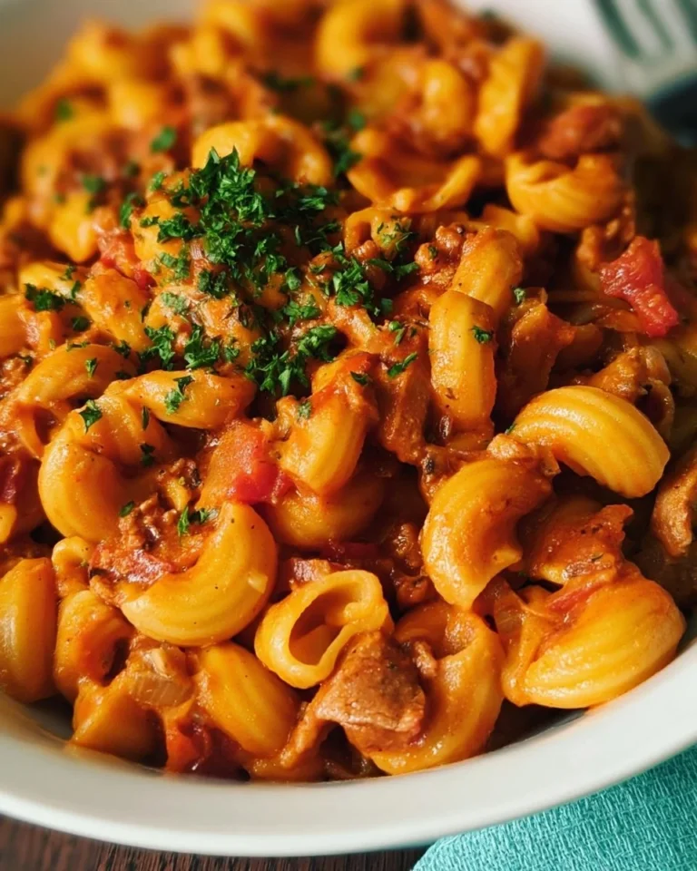 Bowl of high-protein taco pasta garnished with fresh cilantro and tomatoes.