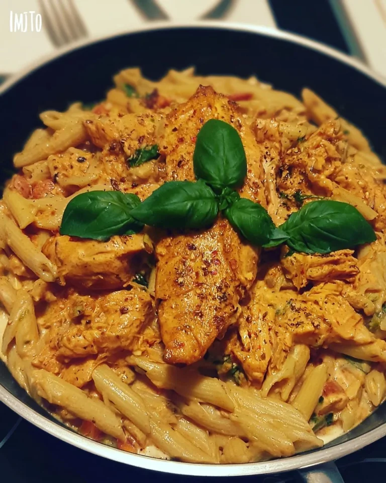 Plate of Marry Me Chicken Pasta with creamy sauce and fresh herbs