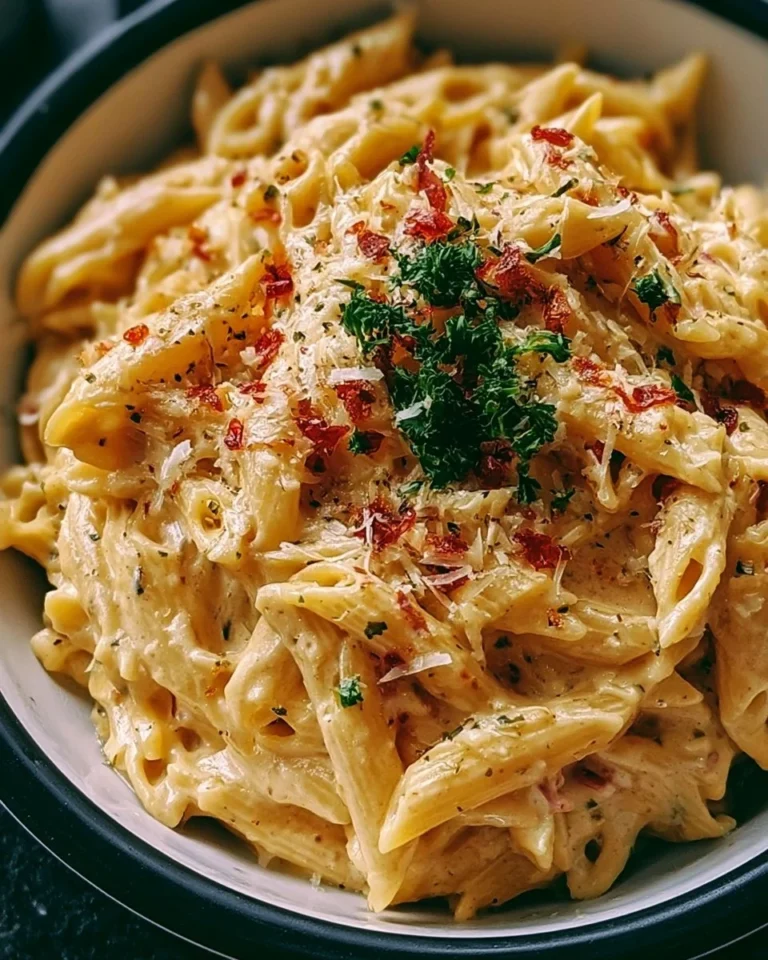 One-pot creamy garlic pasta dish with fresh ingredients and herbs