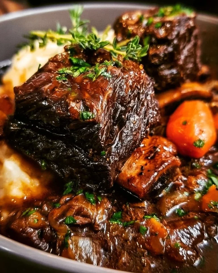 Delicious slow-cooker beef short ribs served with vegetables