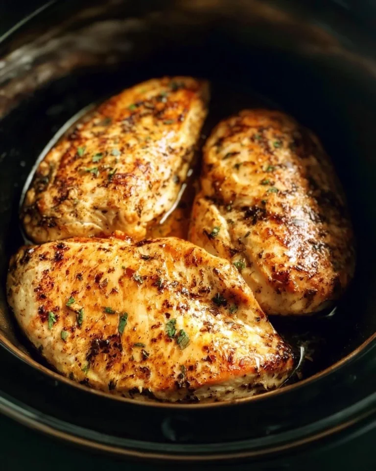Delicious slow cooker chicken breasts served with vegetables