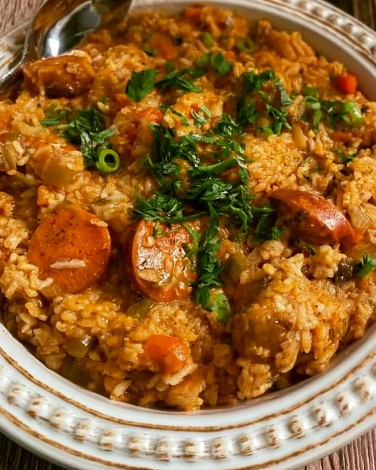 Delicious slow cooker jambalaya served with shrimp, sausage, and rice