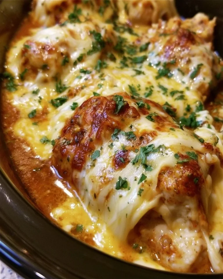 Delicious Slow Cooker Parmesan Chicken served with herbs and spices