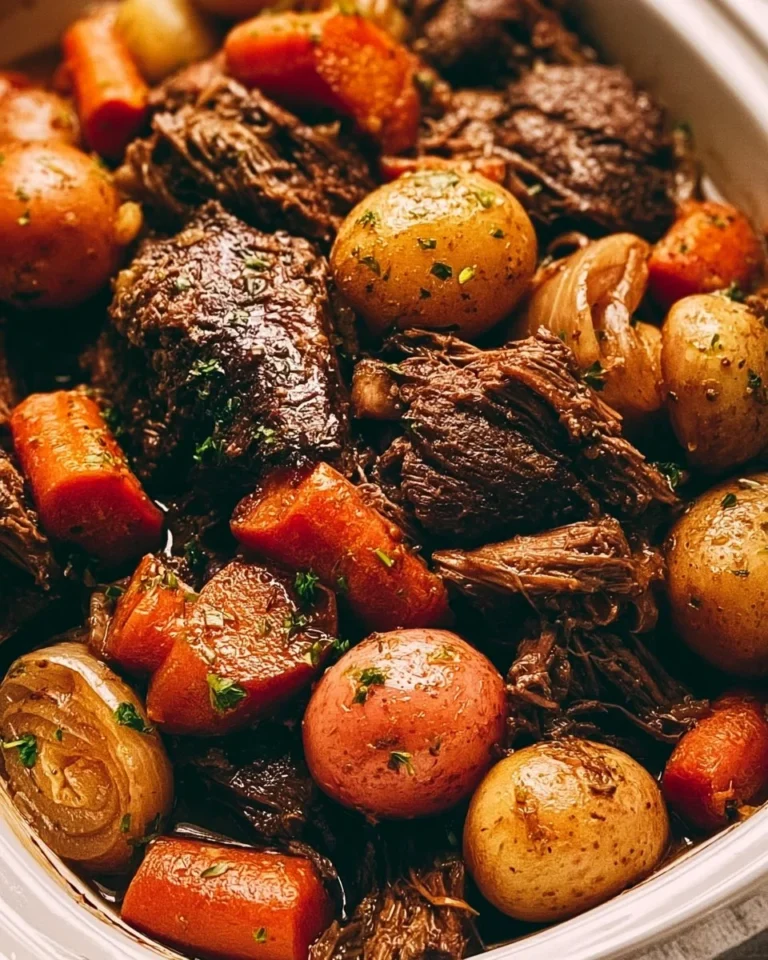 Delicious slow cooker pot roast with vegetables and herbs