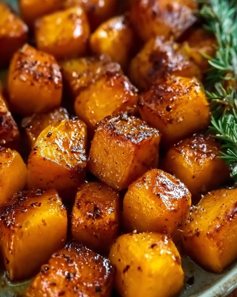 Delicious brown sugar roasted butternut squash served in a cozy autumn setting