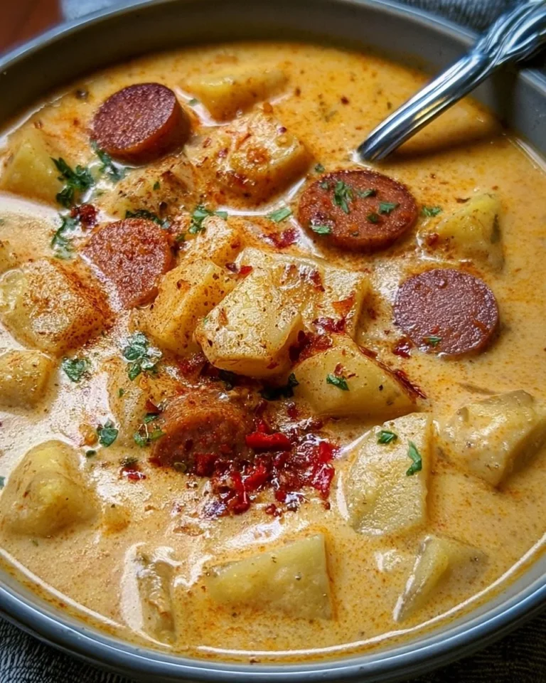 Delicious bowl of Cajun Potato Soup topped with herbs and spices