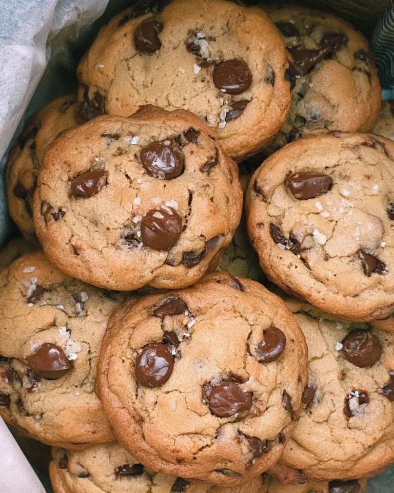 Freshly baked chocolate chip cookies on a cooling rack