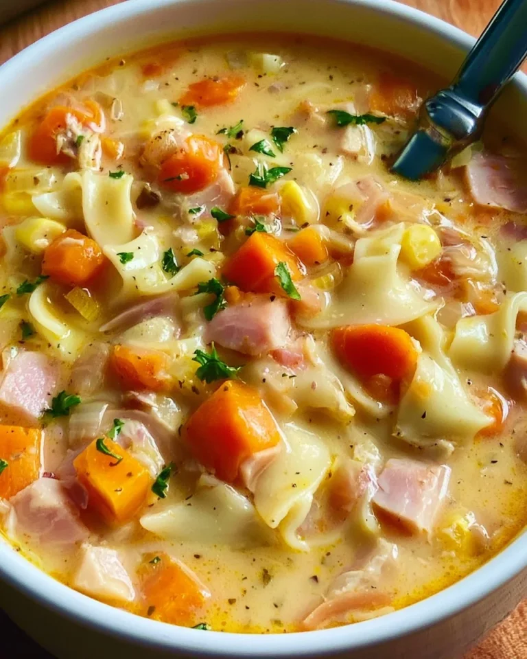 Bowl of classic chicken noodle soup with vegetables and herbs