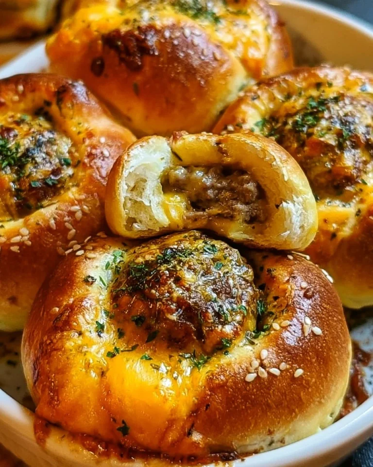 Plate of garlic-parmesan cheeseburger bites with herbs and cheese