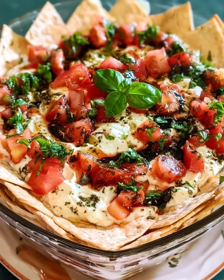 Herbed cheese dip layered with tomatoes, perfect for celebrations and snacks.