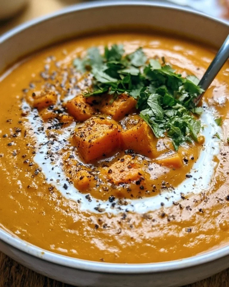 Bowl of roasted sweet potato and black bean soup garnished with herbs.