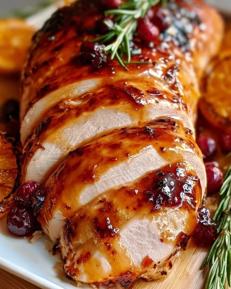 Turkey breast with cranberry-orange glaze served on a festive table