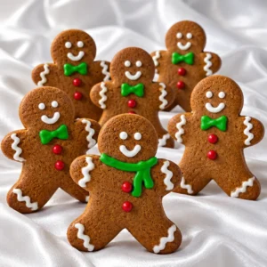 Plate of decorated homemade gingerbread cookies with icing