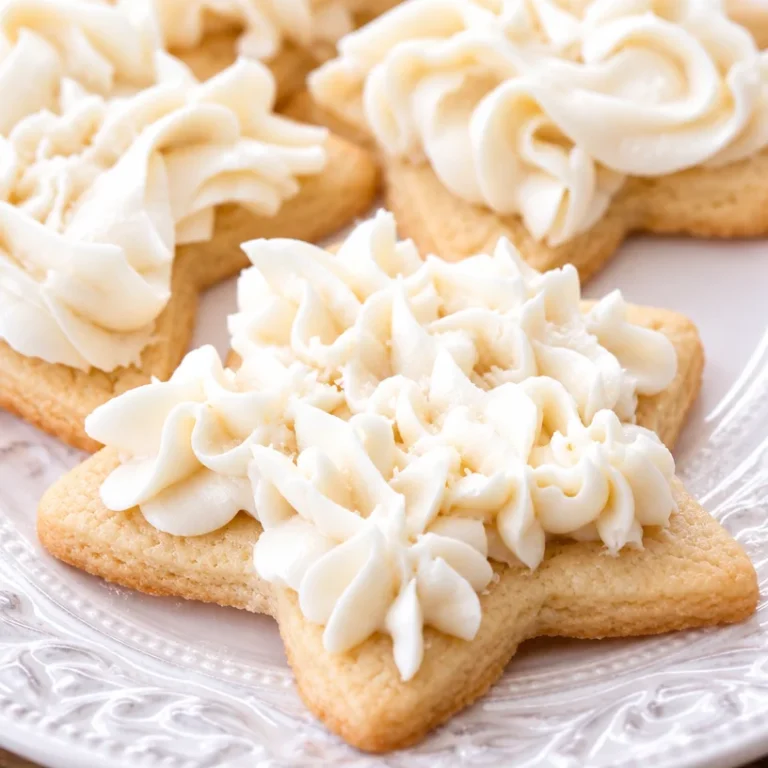 Delicious vanilla buttercream sugar cookie frosting on decorated cookies