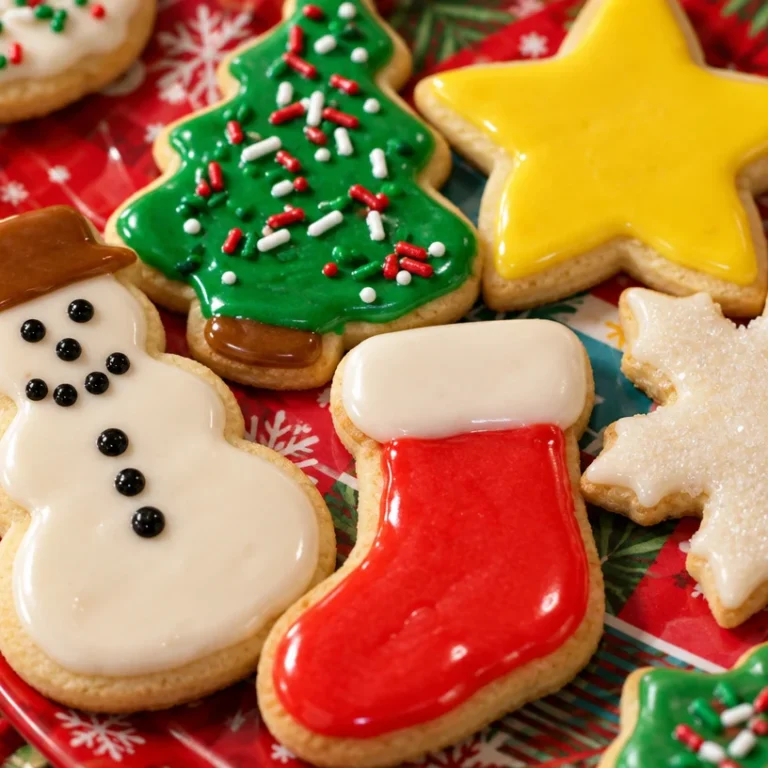 Delicious sugar cookie icing drizzled over freshly baked cookies