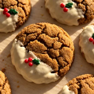 Best-ever soft gingerbread cookies drizzled with maple glaze on a plate.