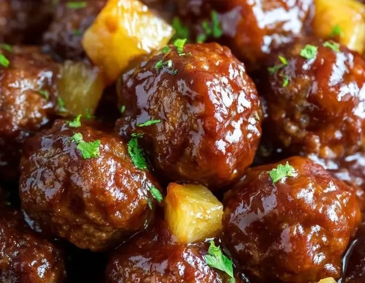 Pineapple Barbecue Meatballs in the Slow Cooker